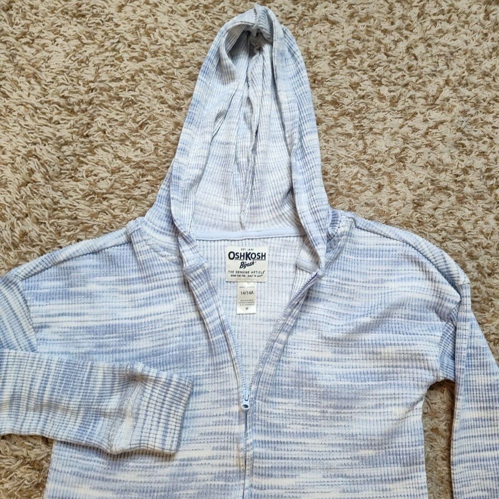 OshKosh B'gosh Blue White Zip Up Sweater Girl Sz 14 14A‎